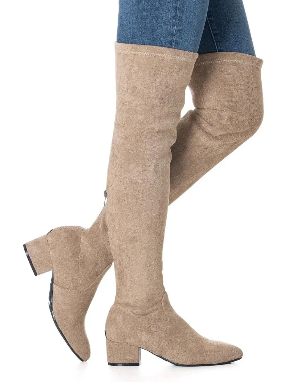 Women's Tan Suede Pointed Toe Flat Comfort Over the Knee Thigh High Boot